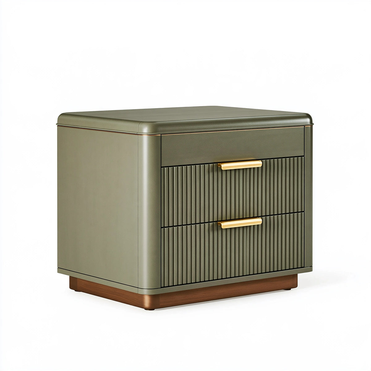 Comodino 60 x 45 x 60 cm in legno rivestito verde oliva con 2 cassetti stile contemporaneo