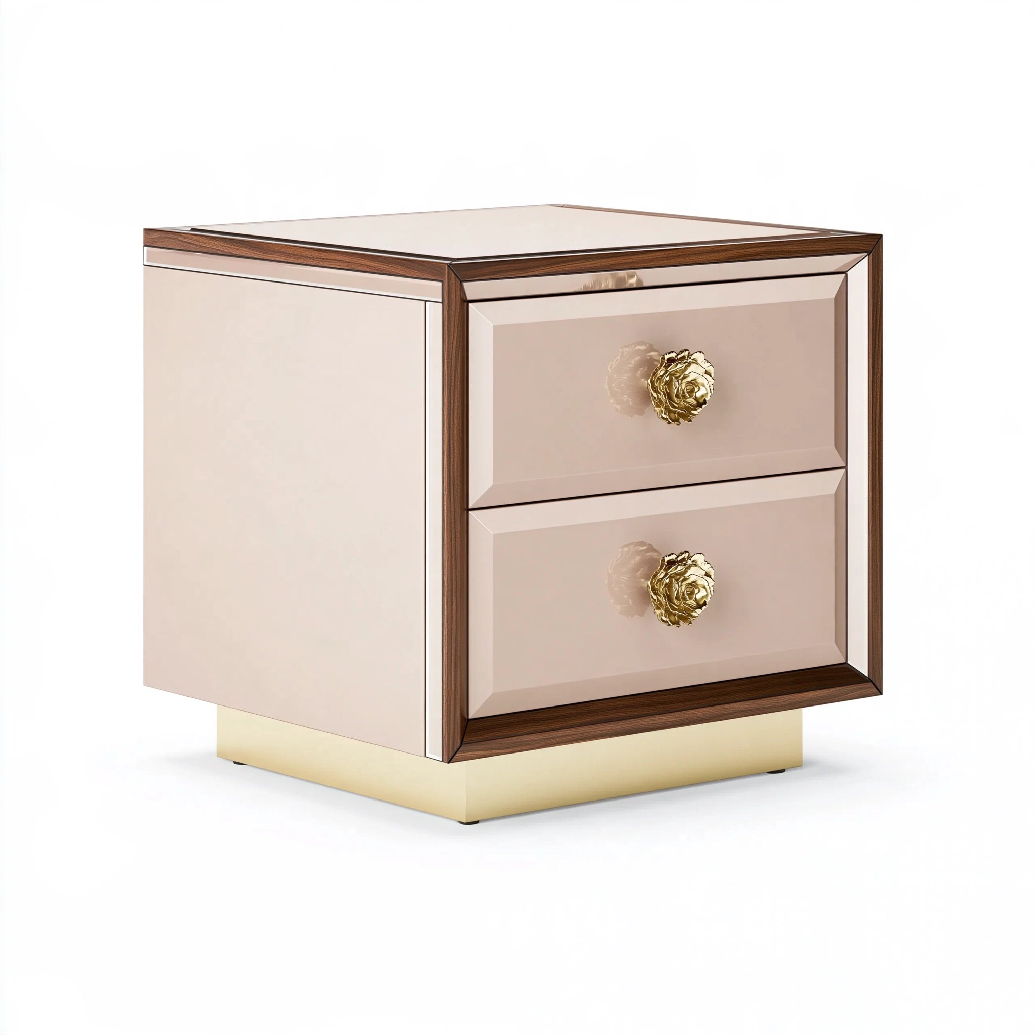 Comodino 50 cm 40 cm 60 cm con due cassetti in vetro specchiato beige stile glamour