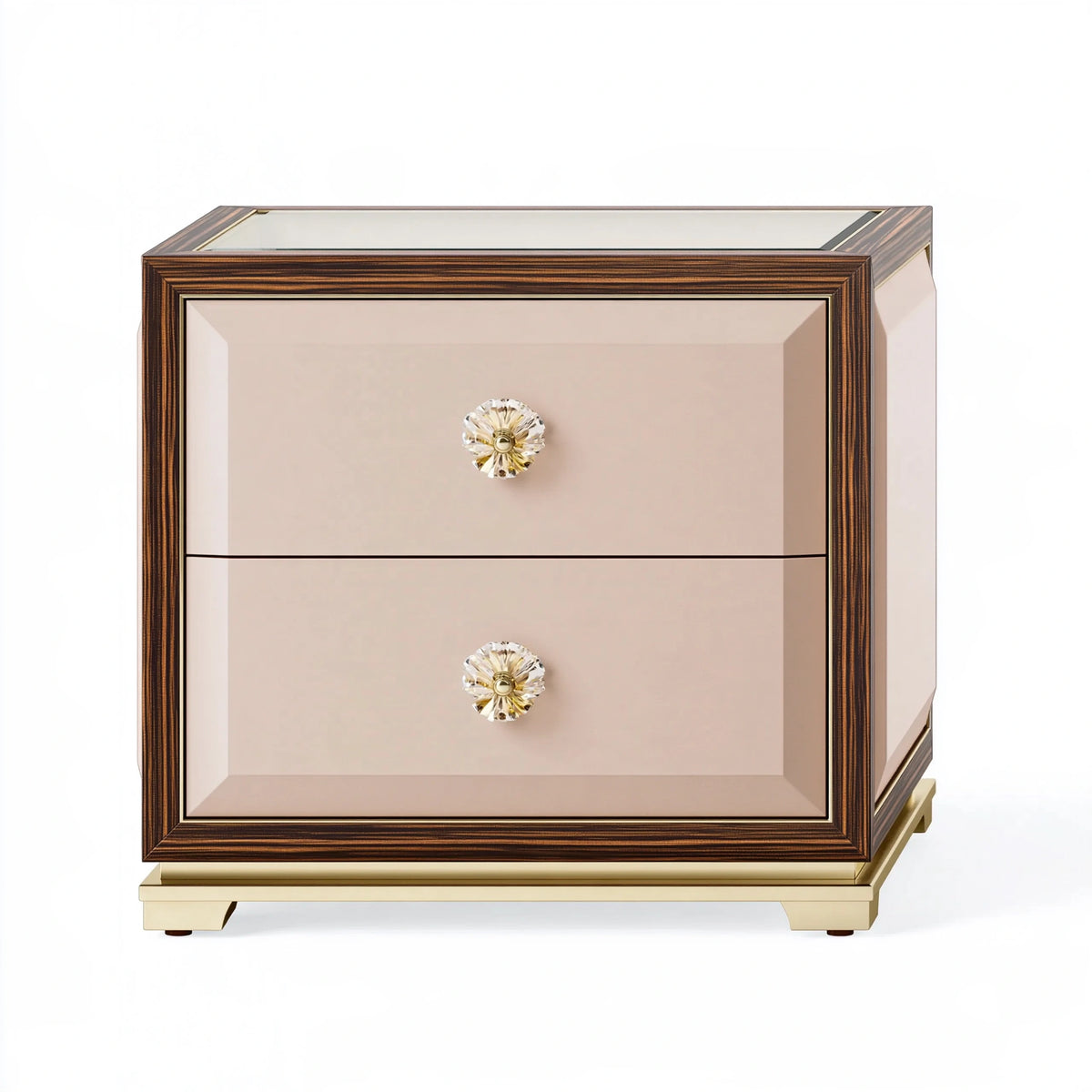 Comodino 60 x 45 x 65 cm in legno e vetro rosa e marrone - 2 cassetti stile classico