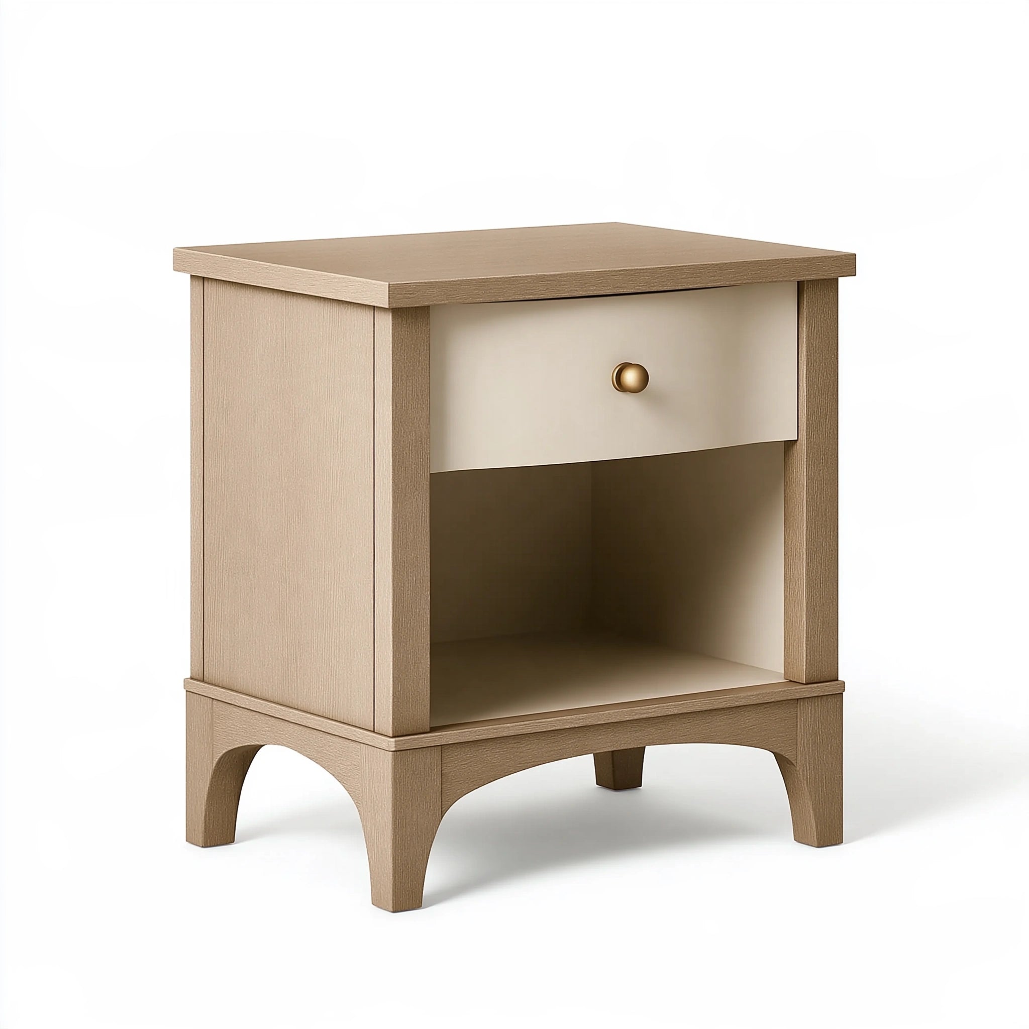 Comodino 45 x 40 x 60 cm in legno beige con cassetto e vano aperto