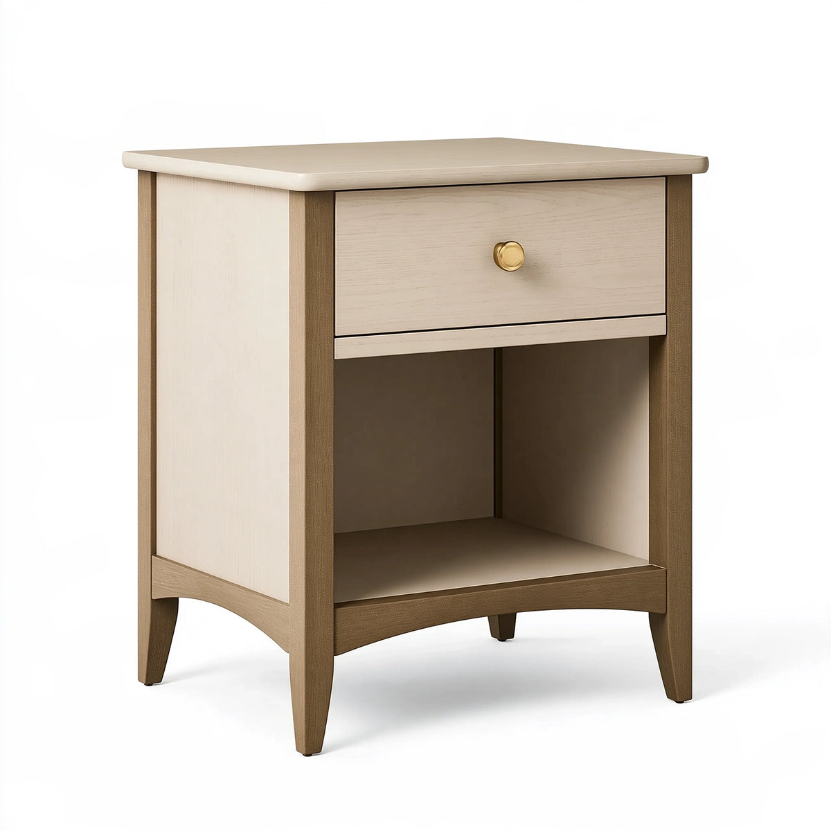 Comodino 45 x 40 x 60 cm in legno beige e marrone con cassetto e vano aperto