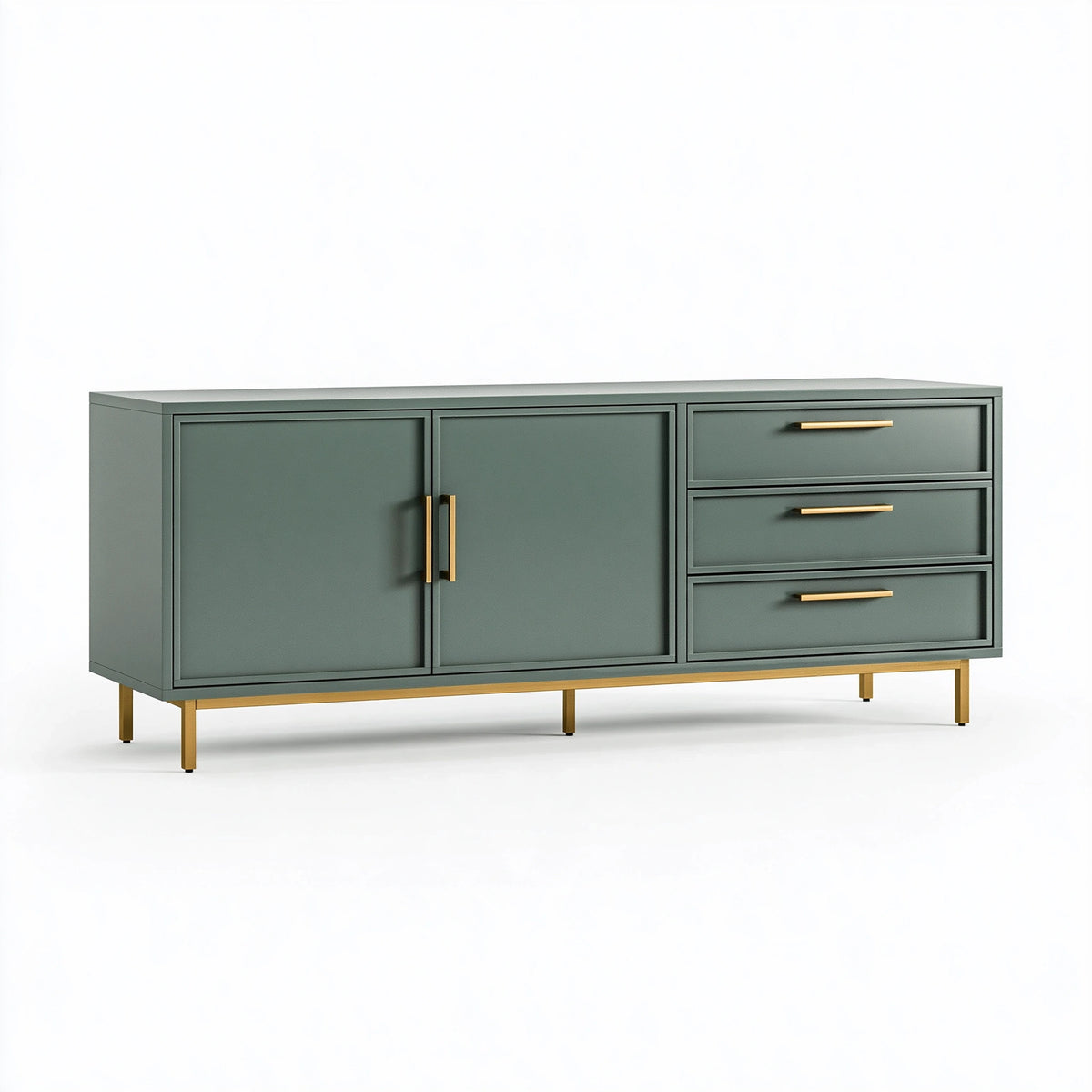 Credenza 180 x 45 x 80 cm in legno verde salvia con cassetti e ante stile moderno