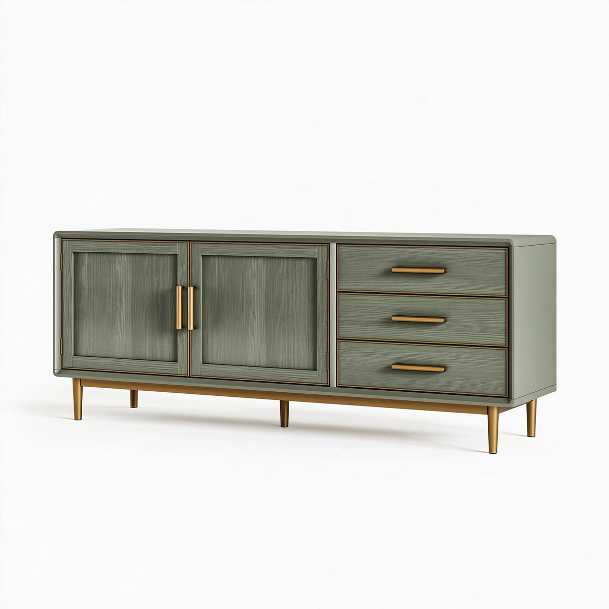 Credenza 180 x 45 x 85 cm in legno verde salvia con 3 cassetti stile moderno