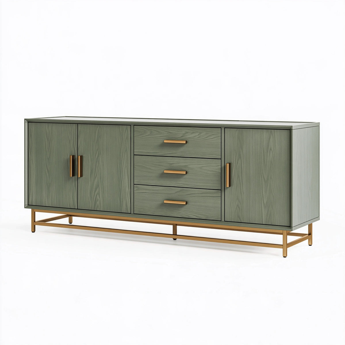 Credenza 180 x 45 x 85 cm in legno verde salvia con 3 cassetti e 3 ante stile moderno