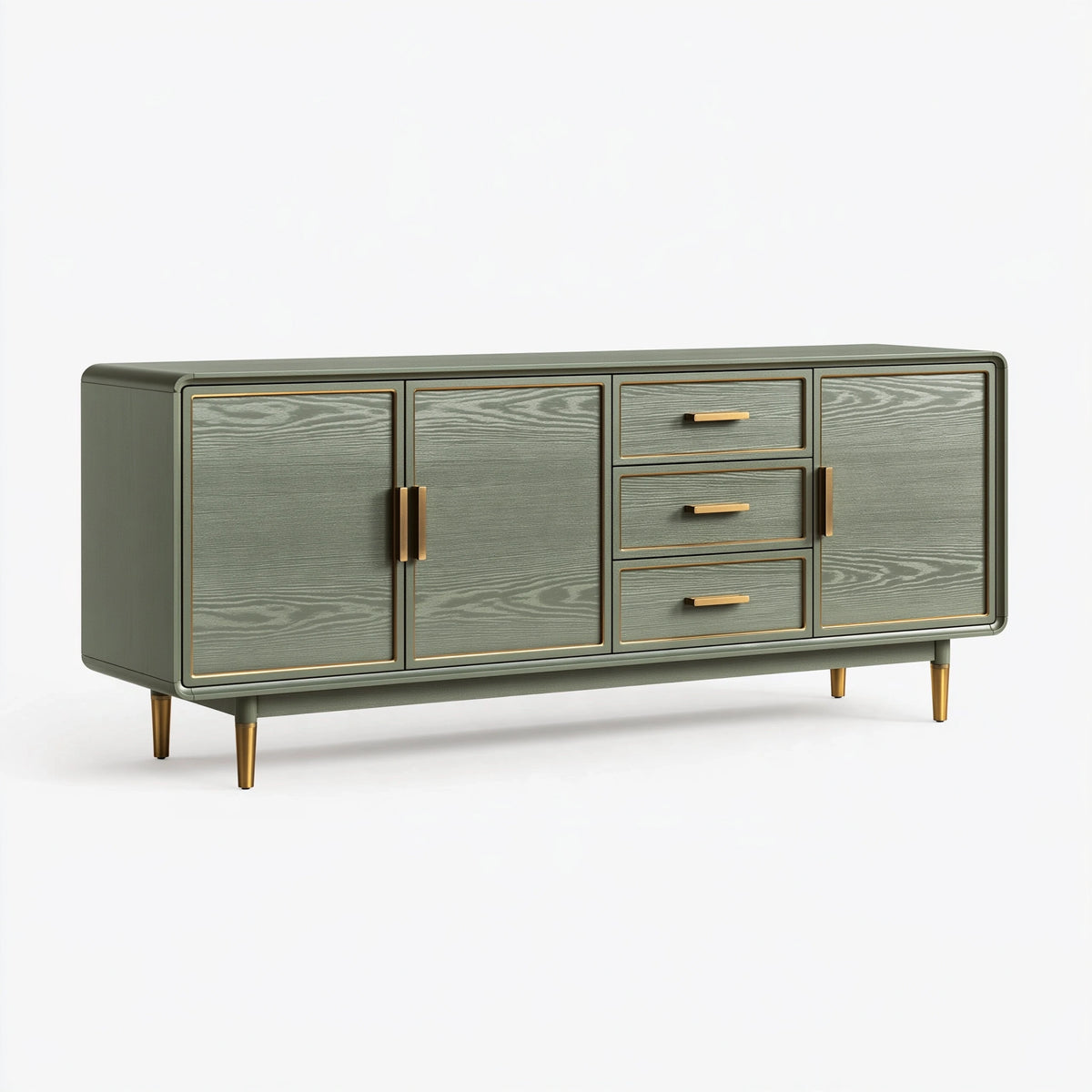 Credenza 180 x 45 x 85 cm in legno verde salvia con dettagli oro - stile moderno per soggiorno