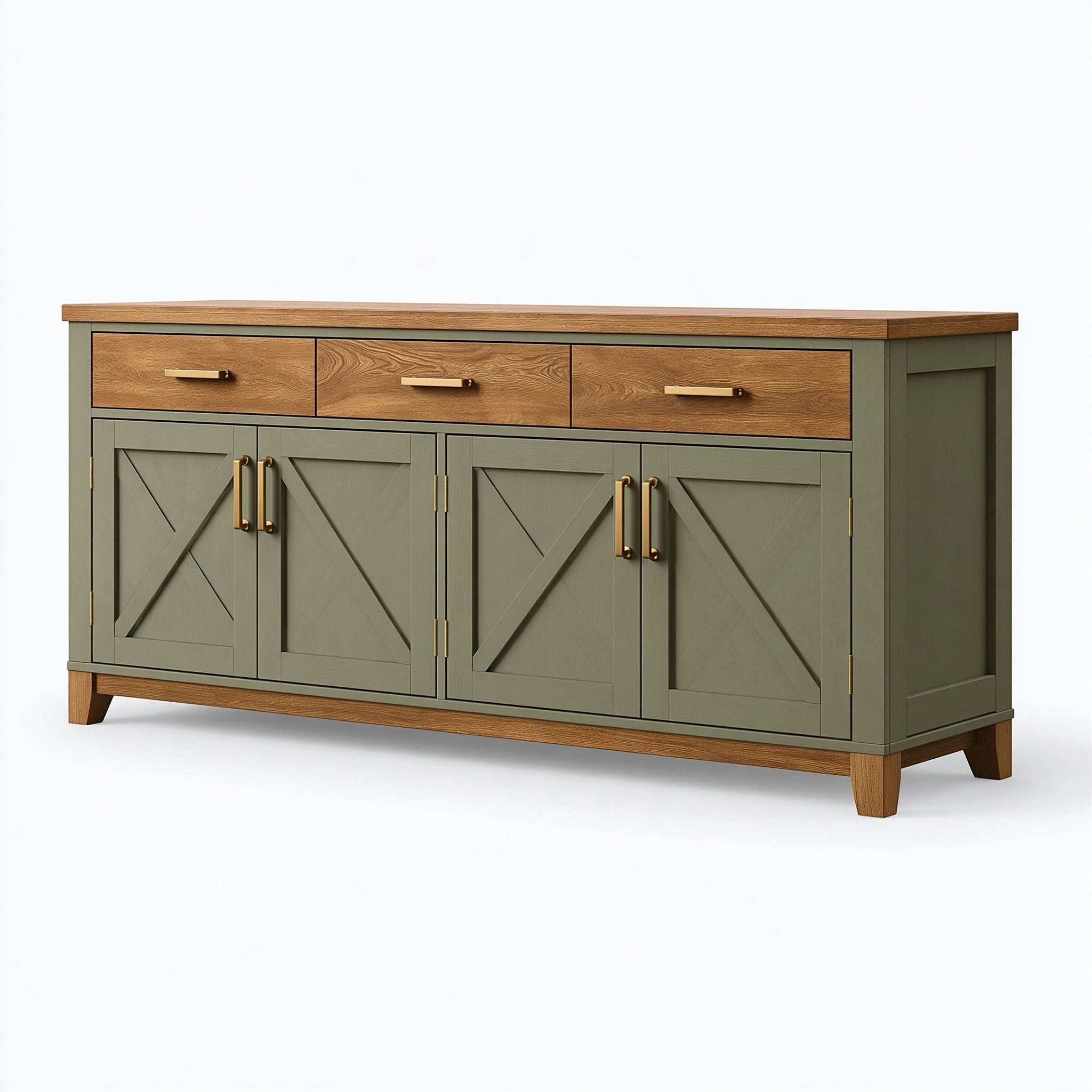 Credenza 180 x 45 x 90 cm in legno verde oliva e naturale - mobile contenitore stile rustico