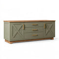 Credenza 180 x 45 x 90 cm in legno verde oliva con ante e cassetti stile rustico
