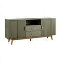 Credenza 150 x 40 x 85 cm in legno verde oliva con ante scanalate e cassetti
