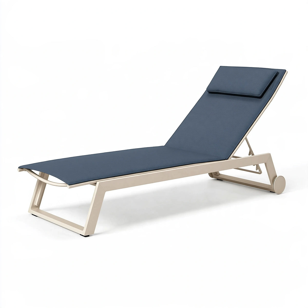 Lettino prendisole 200 x 70 x 35 cm in alluminio beige e tessuto blu regolabile da esterno