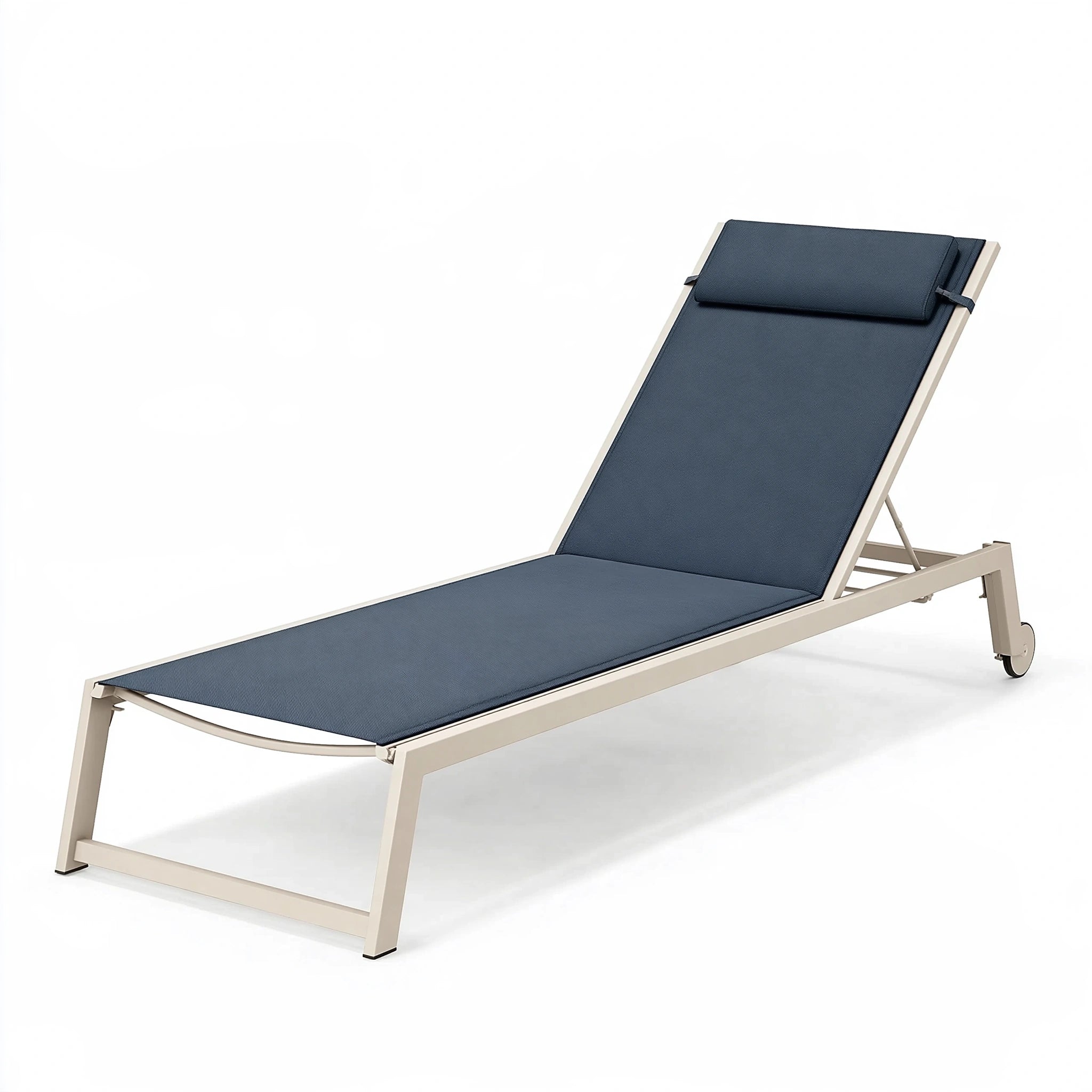 Lettino prendisole 200 x 70 cm in metallo e tessuto blu navy beige - schienale regolabile con ruote