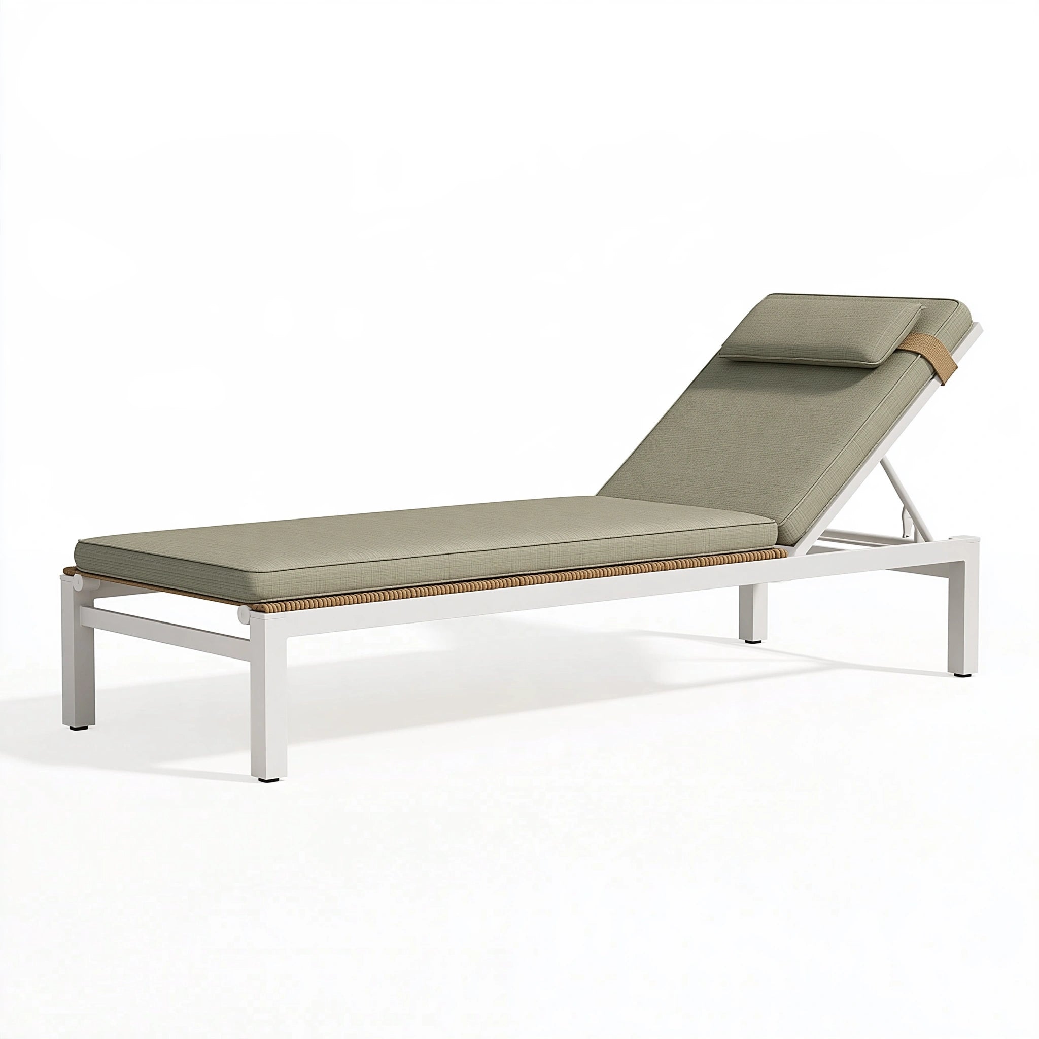 Lettino prendisole 200 x 70 x 85 cm in metallo bianco e tessuto verde salvia - schienale reclinabile da esterno