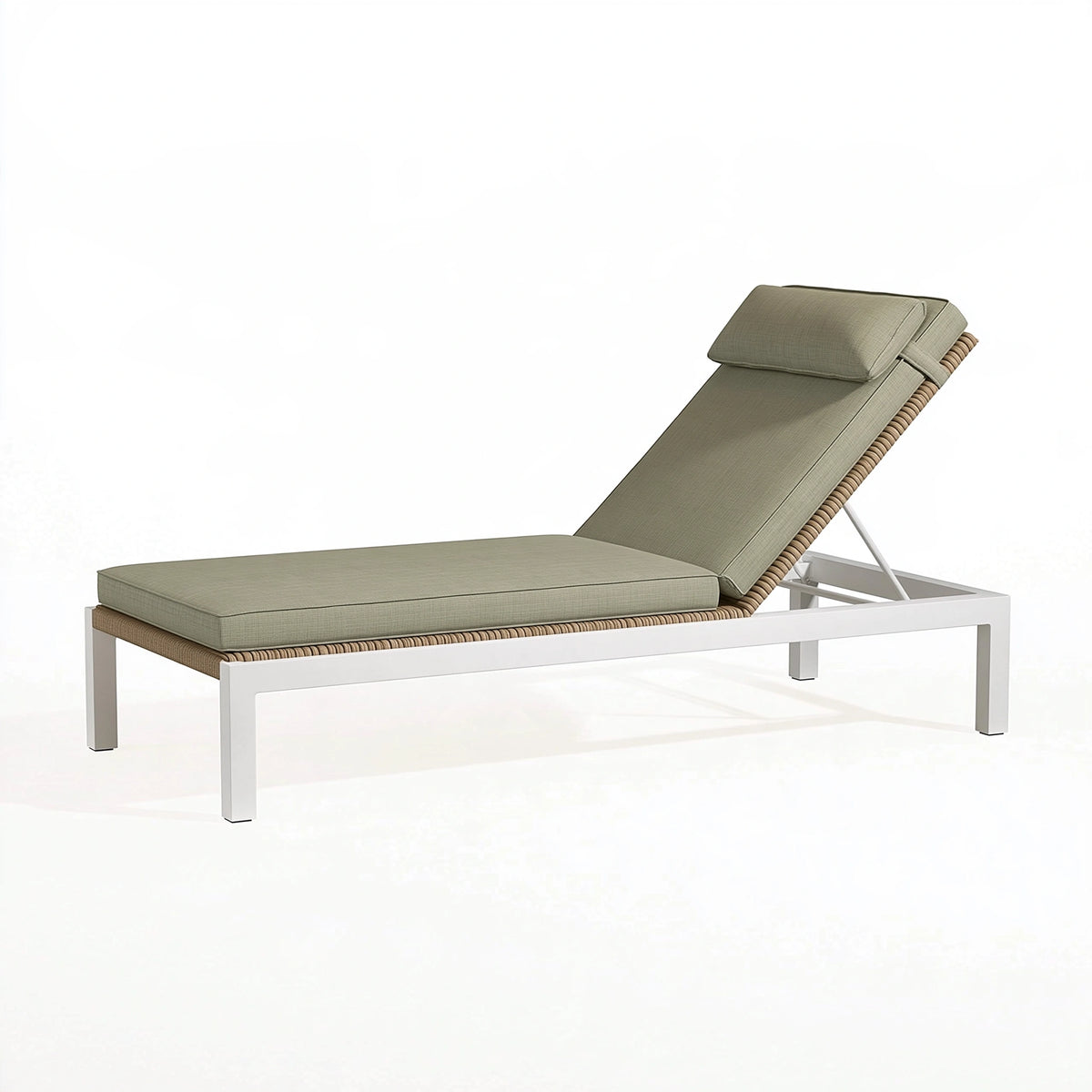 Lettino prendisole 200 x 70 cm in metallo bianco con rivestimento tessile verde salvia - schienale regolabile da esterno