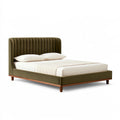 Letto matrimoniale 160 x 200 cm in tessuto verde oliva con testiera imbottita scanalata stile moderno