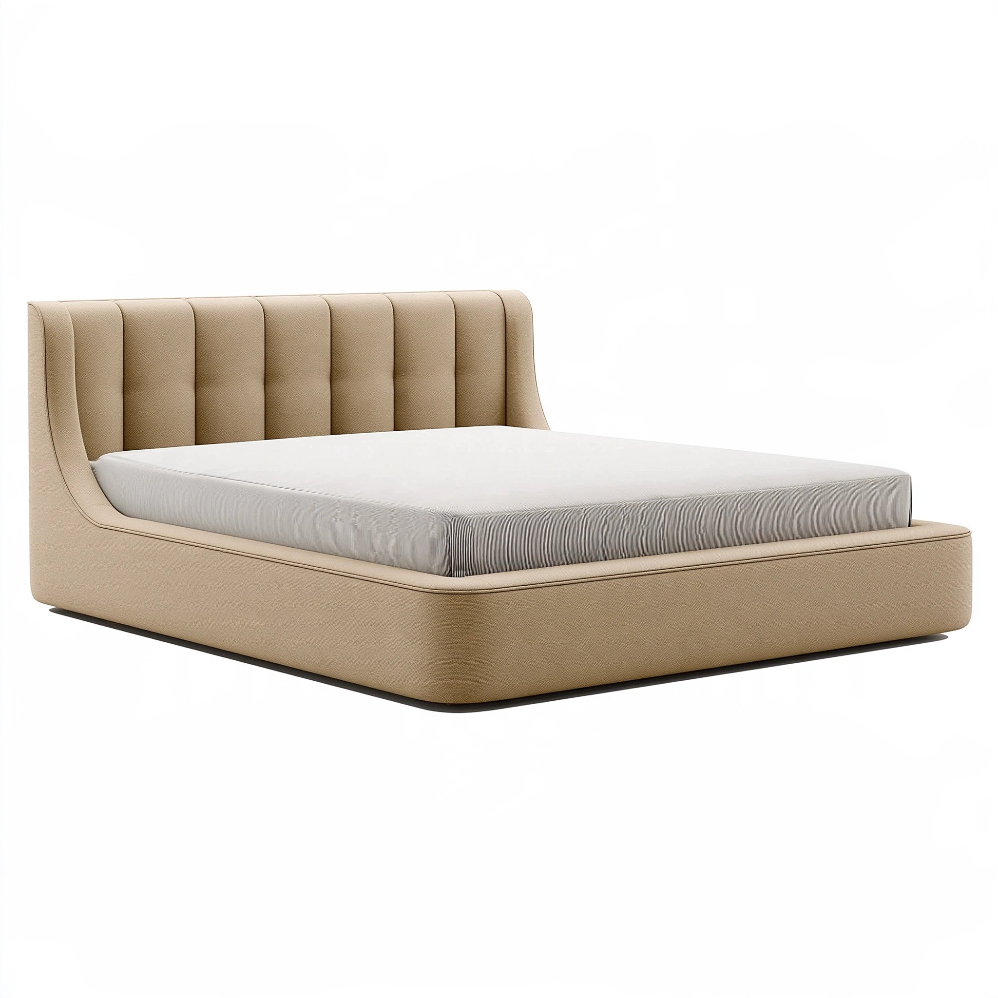 Letto matrimoniale 160 x 200 cm in tessuto beige - imbottito moderno con testiera scanalata