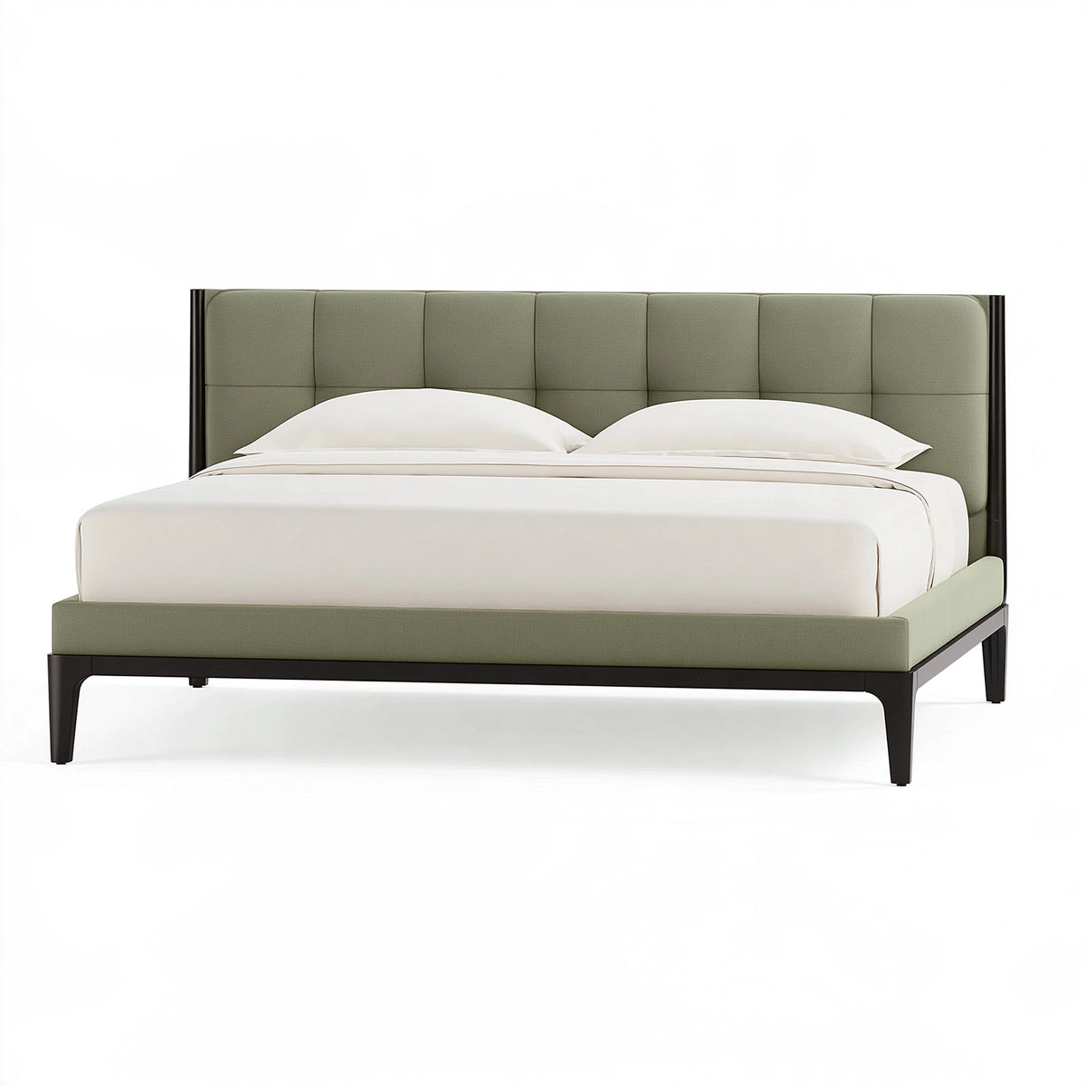 Letto matrimoniale 180 x 200 cm in tessuto verde con testiera imbottita stile moderno