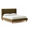 Letto matrimoniale 180 x 200 cm in tessuto verde oliva con testiera imbottita stile moderno