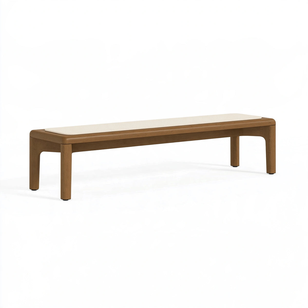 Panca 180 x 40 x 45 cm in legno marrone con seduta imbottita avorio stile moderno