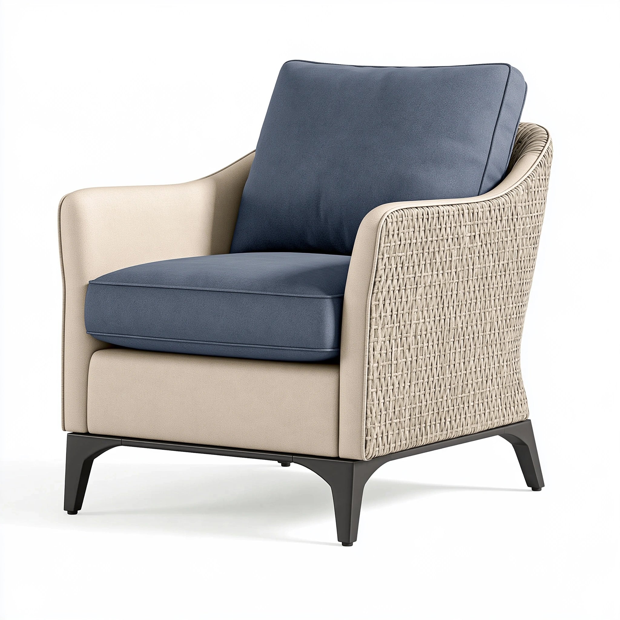 Poltrona da esterno 78 x 82 x 86 cm beige/blu con intreccio e seduta imbottita stile contemporaneo
