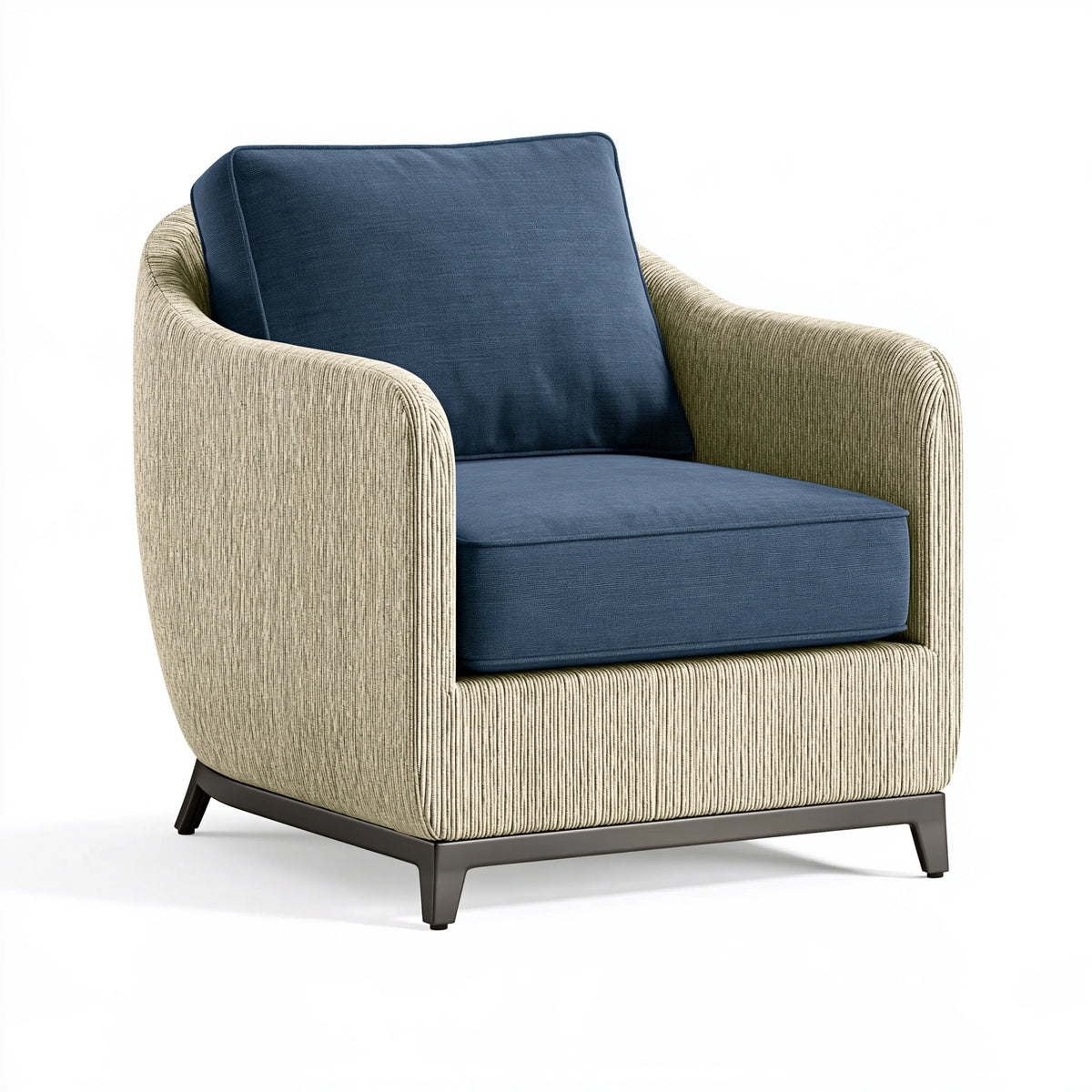 Poltrona 78 x 82 x 88 cm in tessuto a coste beige e blu - stile moderno
