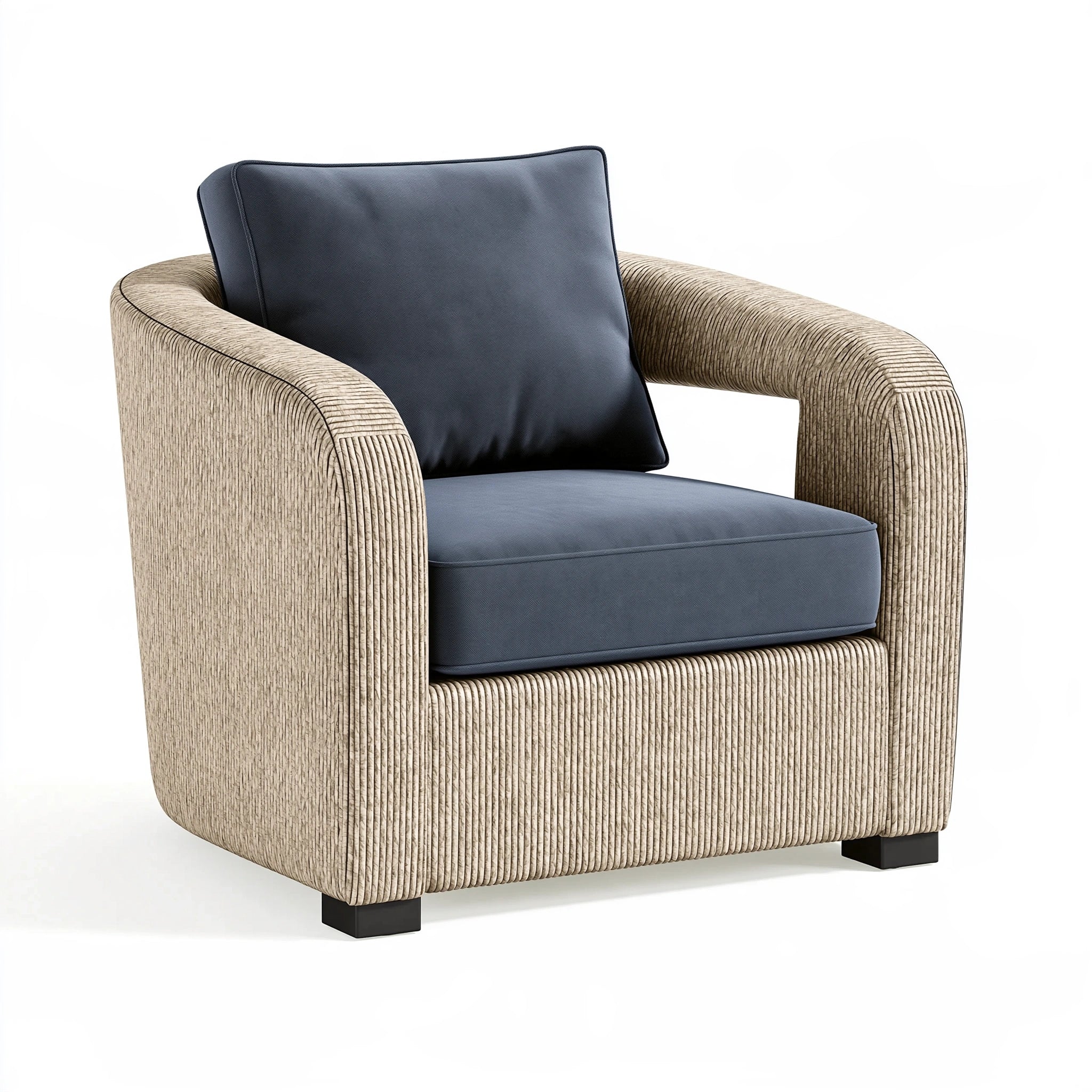 Poltrona 82 x 78 x 85 cm in tessuto a coste beige e grigio ardesia - stile moderno con braccioli