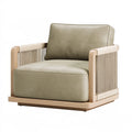 Poltrona 85 x 90 x 82 cm in legno e tessuto beige con braccioli intrecciati stile contemporaneo