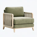 Poltrona 85 x 82 x 88 cm in tessuto verde con struttura in legno e braccioli intrecciati stile moderno